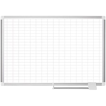 MasterVision 2" Grid Magnetic Gold Ultra Board Kit - Business - 1" x 2" Block - White, Silver - Aluminum, Lacquered Steel - 24" Height x 36" Width - Magnetic, Dry Erase Surface, Marker Tray, Mountable - 1 Each