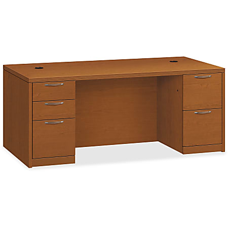 HON Valido Double Pedestal Desk, 72"W - 5-Drawer - 72" x 36" x 29.5" x 1.5" - 5 x Box Drawer(s), File Drawer(s) - Double Pedestal on Left/Right Side - Ribbon Edge - Material: Particleboard - Finish: Laminate, Bourbon Cherry