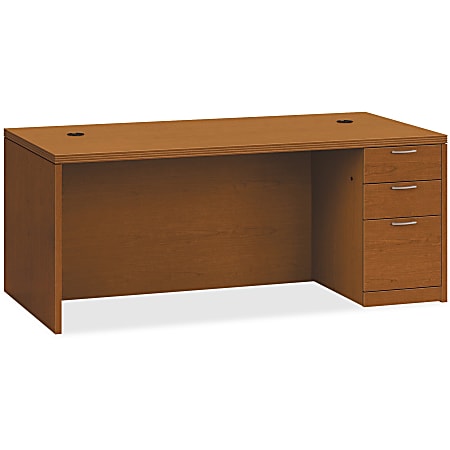 HON Valido Double Pedestal Desk, 72"W - 3-Drawer - 72" x 36" x 29.5" x 1.5" - 3 x Box Drawer(s), File Drawer(s) - Single Pedestal on Right Side - Ribbon Edge - Material: Particleboard - Finish: Laminate, Bourbon Cherry