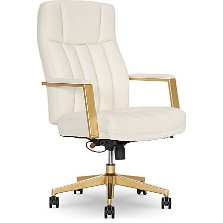 Thomasville Lyndale Ergonomic Faux Leather Mid-Back Office Chair, Cream