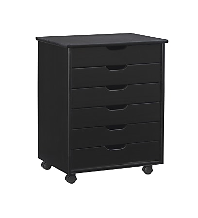 Linon Casimer 6-Drawer Wide Rolling Home Office Storage Cart, Black