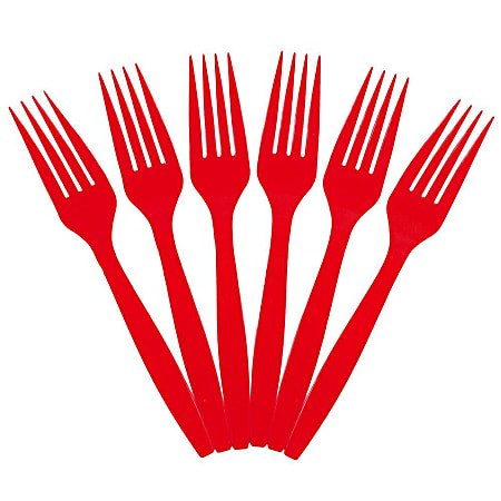 JAM PAPER Big Party Pack of Premium Plastic Forks, Red, 100 Disposable Forks/Box 