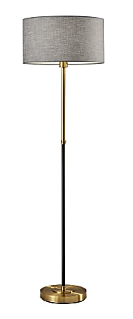 Adesso® Bergen Floor Lamp, 59"H, Gray Shade/Black And Antique Brass Base