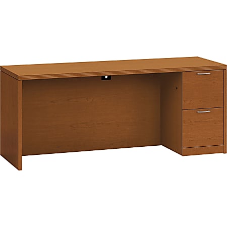 HON Valido Right Pedestal Credenza, 72"W - 2-Drawer - 72" x 24" x 29.5" x 1.5" - 2 x File Drawer(s) - Single Pedestal on Right Side - Ribbon Edge - Material: Particleboard - Finish: Laminate, Bourbon Cherry