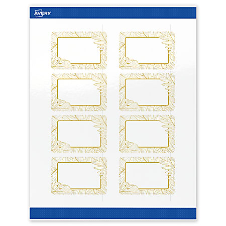 Avery® Printable Labels With Sure Feed® Technology, S00-EVX, Rectangle, 2" x 3", Glossy White With Preprinted Gold Leaf Pattern, Pack Of 80