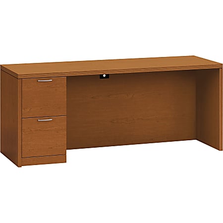 HON Valido Left Pedestal Desk, 66"W - 2-Drawer - 72" x 24" x 29.5" x 1.5" - 2 x File Drawer(s) - Single Pedestal on Left Side - Ribbon Edge - Material: Particleboard - Finish: Laminate, Bourbon Cherry