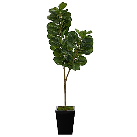 Nearly Natural Fiddle Leaf Fig 68”H Artificial Tree With Metal Planter, 68”H x 21”W x 16”D, Green/Black