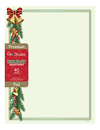 Geo Studios Holiday-Themed Foiled Letterhead Paper, Letter Size, Holiday Garland, Pack Of 40 Sheets