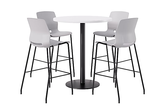 KFI Studios Proof Bistro Round Pedestal Table With Imme Barstools, 4 Barstools, 36", Designer White/Black/Light Gray Stools