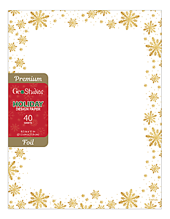 Geo Studios Holiday-Themed Foiled Letterhead Paper, Letter Size, Gold Snowflake, Pack Of 40 Sheets