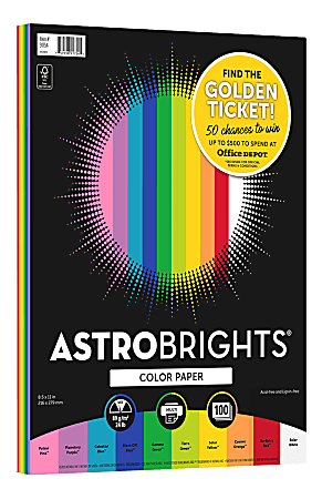 Astrobrights® Color Multi-Use Printer & Copy Paper, Limited Edition Golden Ticket Assortment, Letter (8.5" x 11"), 100 Sheets Per Pack, 24 Lb, 94 Brightness, FSC® Certified