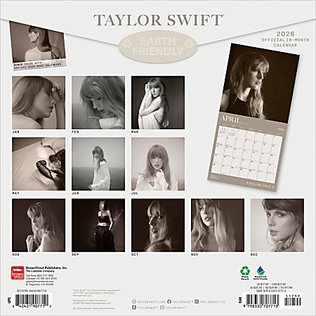 2026 BrownTrout Taylor Swift OFFICIAL Monthly Plastic Free Square Wall