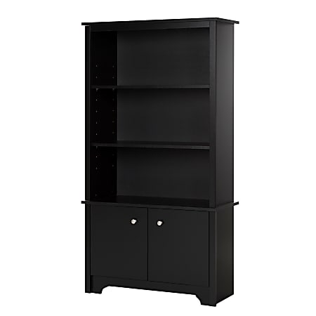 South Shore Vito 61"H 3-Shelf Bookcase With Doors, Pure Black