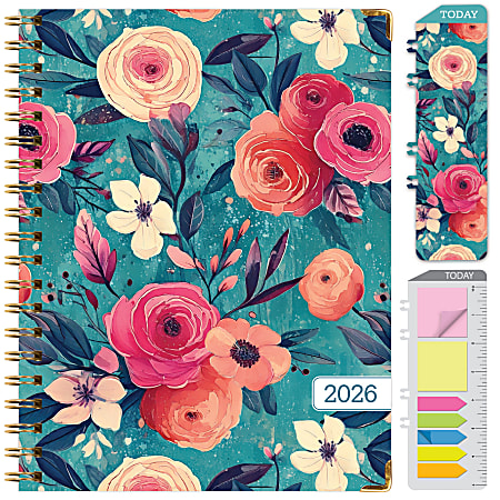 2026 Excello Brands Hardcover Fashion Daily/Weekly/Monthly Planner, 8.5" x 11", Teal Floral November 2025 - December 2026, (FSHN-CY26-8511-17)