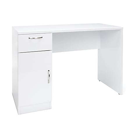 Essentials By OFM 44"W Single-Pedestal Solid Panel Computer Desk With Cabinet, White