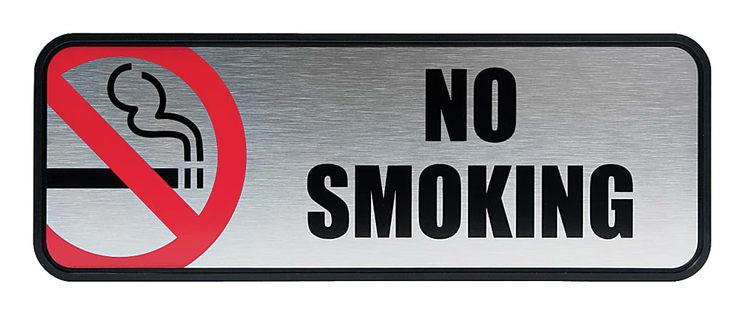 Cosco® Brushed Metal "No Smoking" Sign, 3"x 9", Silver