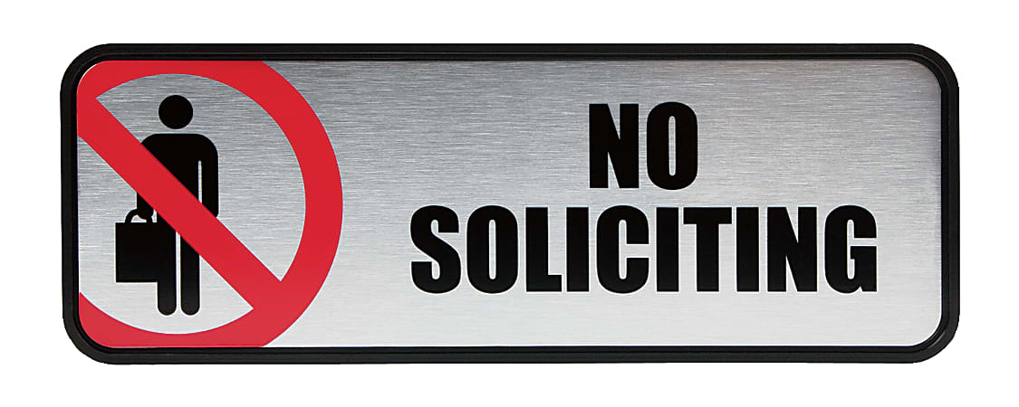 Cosco® Brushed Metal "No Soliciting" Sign, 3" x 9"