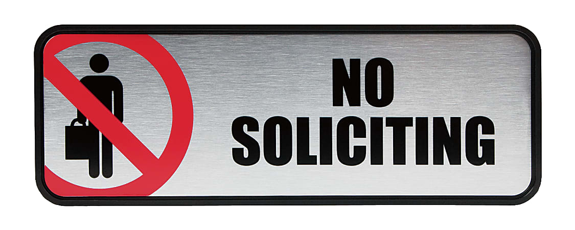 Cosco® Brushed Metal "No Soliciting" Sign, 3" x