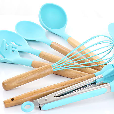 MegaChef 12 Piece Silicone And Wood Cooking Utensil Set Light Teal ...