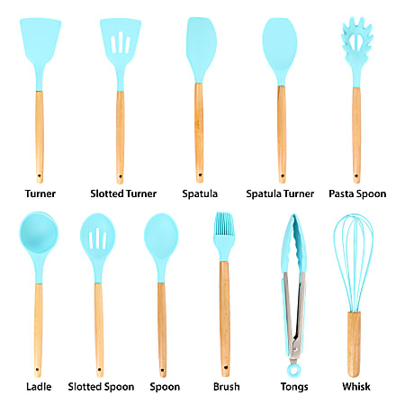 MegaChef 12 Piece Silicone And Wood Cooking Utensil Set Light Teal ...