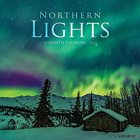 2026 Willow Creek Press Monthly Wall Calendar, 12" x 12", Northern Lights, January To December, O52198
