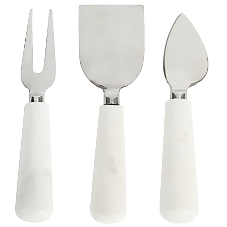 Laurie Gates California Designs Marble And Stainless Steel 3-Piece Cheese Knife Set, White