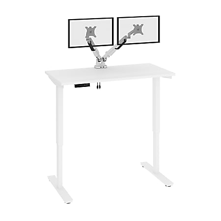 Bestar Viva Electric 48"W Standing Desk With Dual Monitor Arms, White