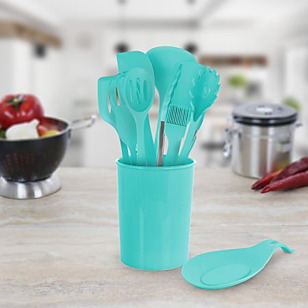 MegaChef 12 Piece Silicone Kitchen Utensil Set Light Teal
