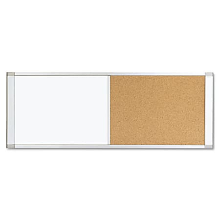 MasterVision® Magnetic Dry-Erase/Cork Combination Cubicle Board, 18” x 48”, Silver Aluminum Frame