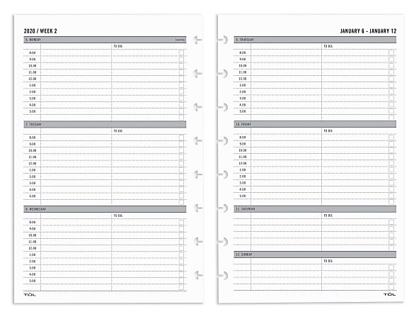 TUL® Discbound Weekly Refill Pages, Junior Size, January to December 2020