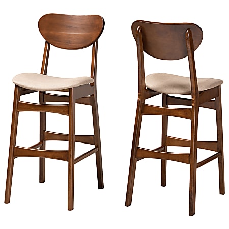 Baxton Studio Katya Bar Stools, Sand/Walnut Brown, Set Of 2 Stools