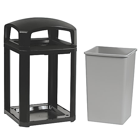 Rubbermaid® Commercial Landmark Series® Square Plastic Dome-Top Waste Container, With Ashtray, 35 Gallons, Sable