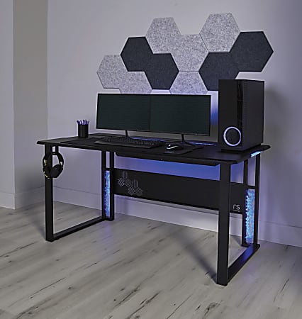 RS Gaming™ Mergence 60"W RGB Gaming Computer Desk With 10 Acoustic Panels, Black