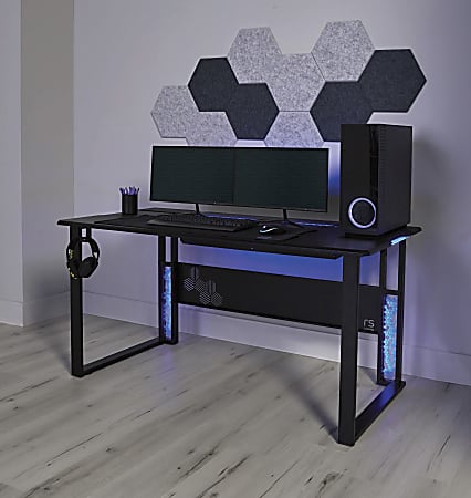 RS Gaming&trade; Mergence 60"W RGB Gaming Computer Desk With 10 Acoustic Panels, Black
