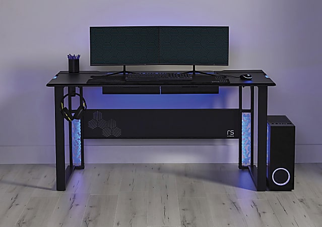 RS Gaming Mergence 60 W RGB Gaming Computer Desk With 10 Acoustic Panels  Black - Office Depot