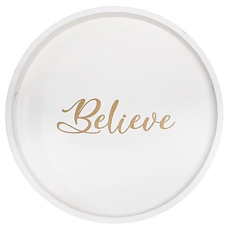 Elegant Designs Decorative Round Serving Tray, 1-11/16”H x 13-3/4”W x 13-3/4”D, White Wash Believe