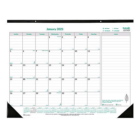 2025 Brownline EcoLogix Monthly Desk Pad Calendar, 22" x 17", 100% Recycled, Green/White, January to December, C177437