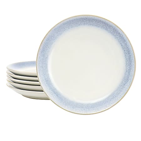 Martha Stewart 6-Piece Stoneware Salad Plate Set, 8-1/4", Blue Rim