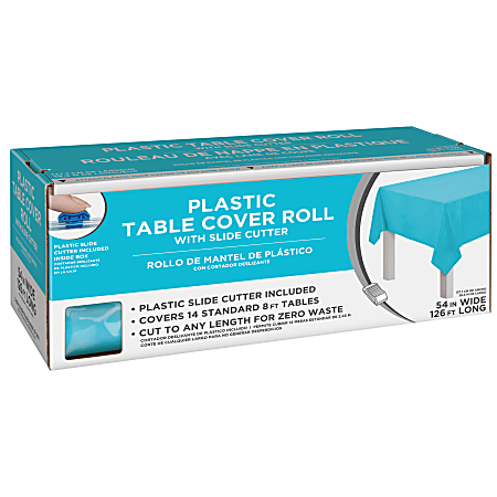 Amscan Boxed Plastic Table Roll, Caribbean Blue, 54”
