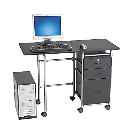 Balt® Fold-N-Stow Woodgrain/Laminate Computer Stand, 29 3/4"H x 41 3/4"W x 19 7/8"D, Black/Silver