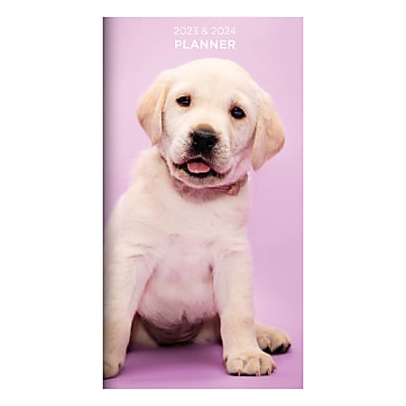 TF Publishing 2-Year Monthly Pocket Planner, 6-1/2" x 3-1/2", Puppies, January 2023 To December 2024