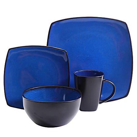 Gibson Elite Soho Lounge 16-Piece Soft Square Dinnerware Set, Blue