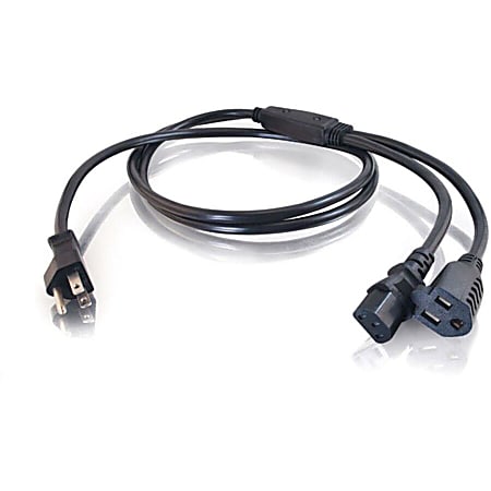 C2G 6ft 16 AWG 1-to-2 Power Cord Splitter (NEMA 5-15P to 1 NEMA 5-15R + 1 IEC320C13) - 6ft