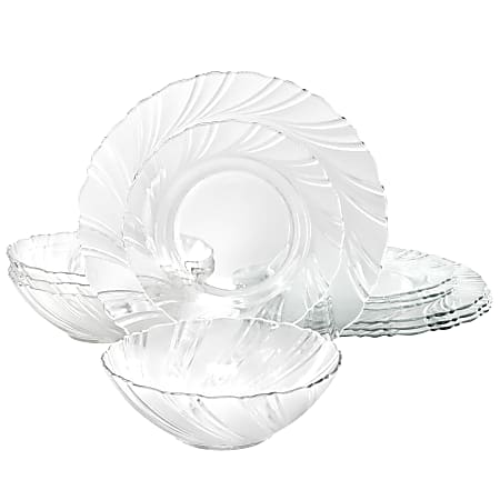 Gibson Home Millenium Swirl 12-Piece Glass Dinnerware Set, Clear