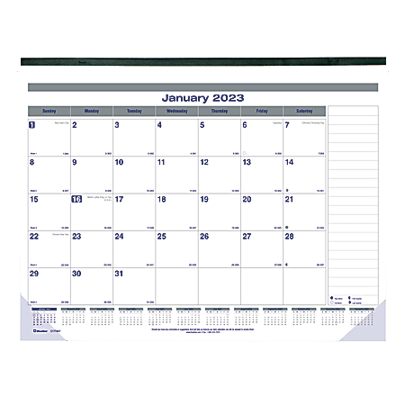 Blueline® Monthly Desk Pad Calendar, 22" x 17", 50% Recycled, Blue/White, January To December 2023, C177847