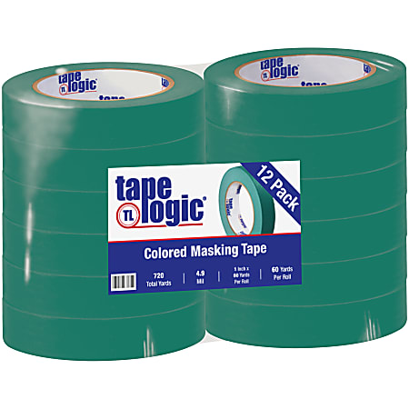 Tape Logic® Color Masking Tape, 3" Core, 1" x 180', Dark Green, Case Of 12