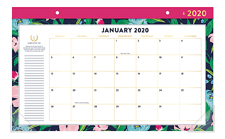 Emily Ley Simplified Floral Monthly Desk Pad Calendar 18 x 11 January