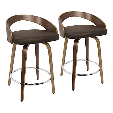 LumiSource Grotto Mid-Century Modern Counter Stools, Brown/Walnut, Set Of 2 Stools