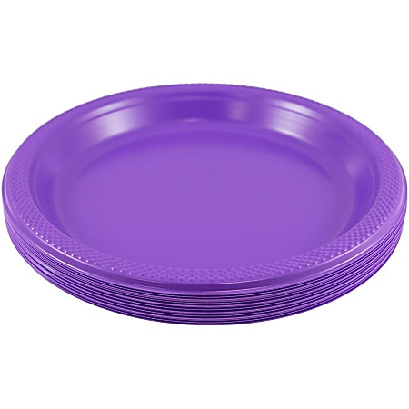 JAM PAPER Round Plastic Party Plates, Small, 7 inch, Purple, 20/Pack 