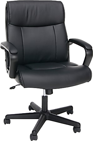 OFM Essentials Ergonomic Bonded Leather Mid-Back Chair With Arms, Black/Silver